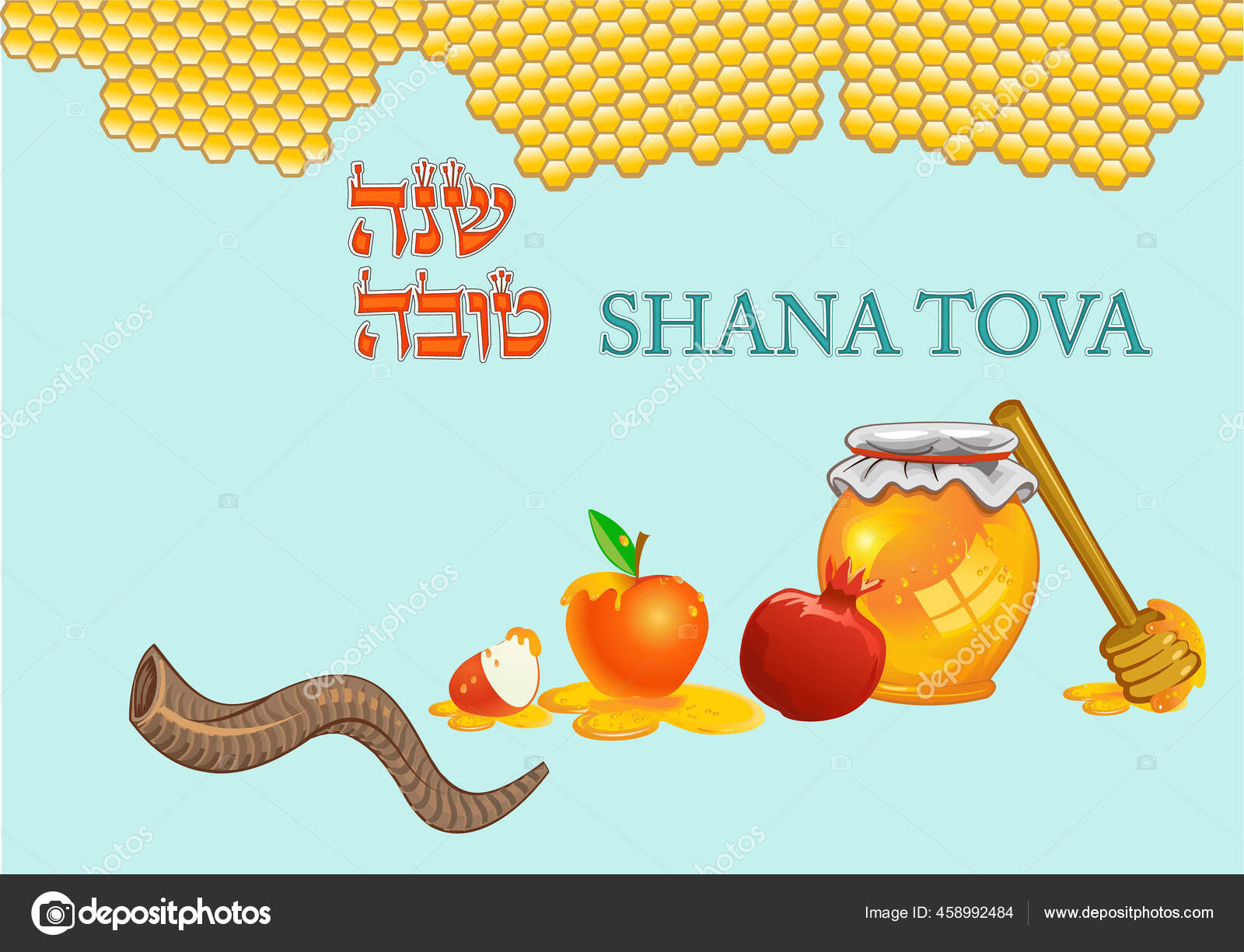 Honey Dipper Bee Apple Honey Rosh Hashana Jewish New Stock