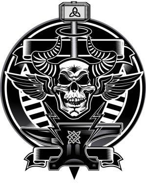 Thors Hammer & Skull Vintage Gotik tarzı sanattan esinlenmiştir. Dövme tasarımı, modaya uygun aşk sembolü 