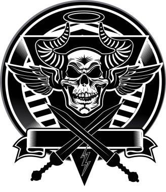 Skull ve Gladius. Skull Vintage Gotik tarzı sanattan esinlenmiştir. Dövme tasarımı, modaya uygun aşk sembolü 