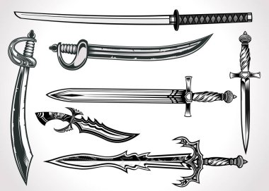 Bıçak, hançer, kılıç ve katana.
