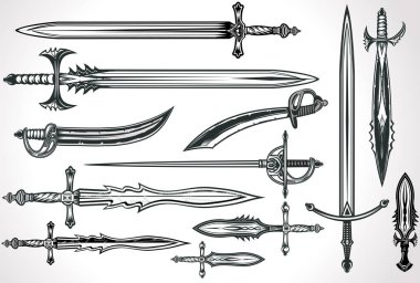 Bıçak, hançer, kılıç ve kılıç.