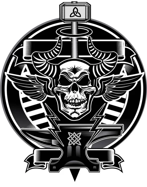 Thors Hammer & Skull Vintage Gotik tarzı sanattan esinlenmiştir. Dövme tasarımı, modaya uygun aşk sembolü 