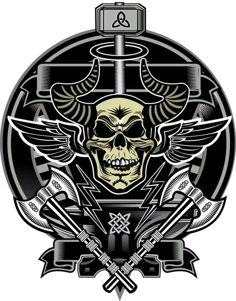 Thors Hammer & Kurukafa. Skull Vintage Gotik tarzı sanattan esinlenmiştir. Dövme tasarımı, modaya uygun aşk sembolü