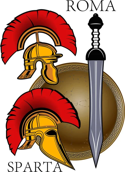 Esparta Roma Casco Con Espada — Vector de stock