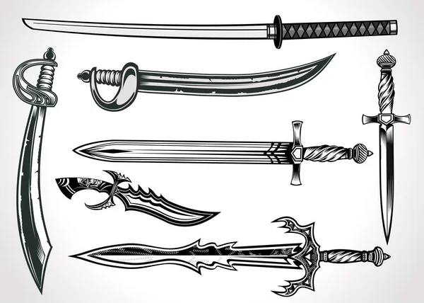 Coleção de conjunto de espadas de espada de cavaleiro cruzado design de  desenho animado de arma antiga