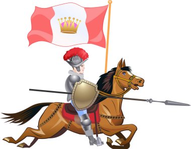 Knight on horse carrying a flag vector