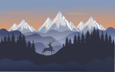 Dağ manzarası ve Güzel Geyik