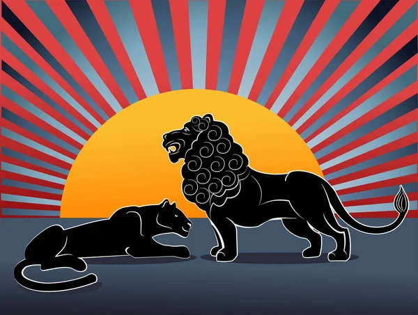 Orgulho Leão Leões Machos Fêmeas — Vetor de Stock
