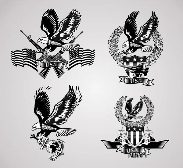 Aigle Américain Fusils Marine Croisement Militaires Avions Combat Militaires — Image vectorielle