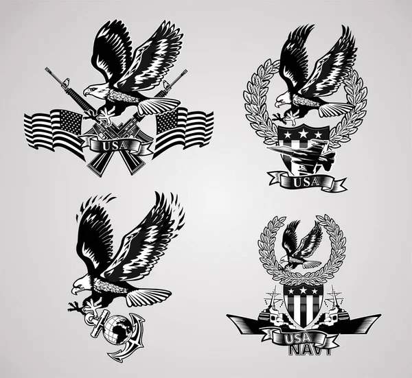Amerikan kartal askeri ve çapraz tüfekler ve askeri savaş uçakları.
