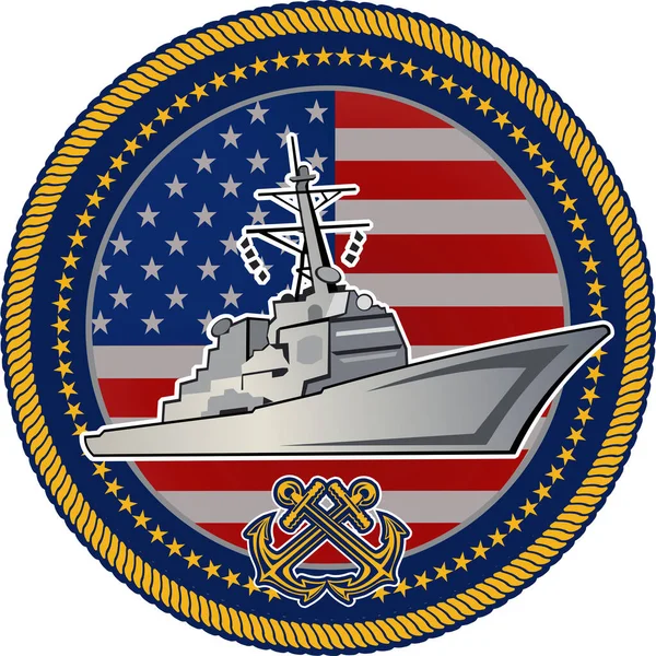 Frigate Patrol Sea Usa Flags — Stock Vector