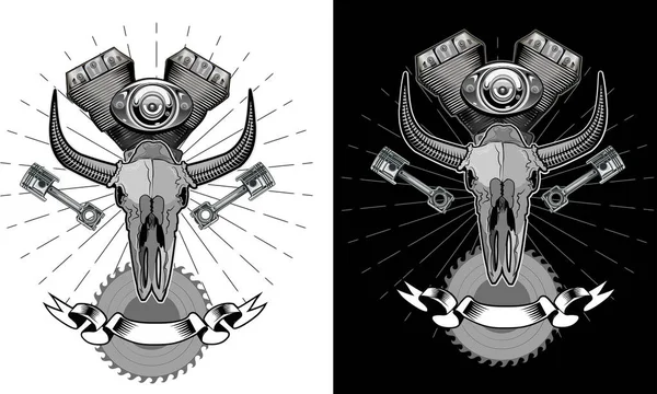 Squelette Sur Moto Illustration Étiquette Moto Vintage — Image vectorielle