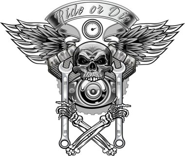 Klasik motosiklet etiketi. Motosiklet çizimi