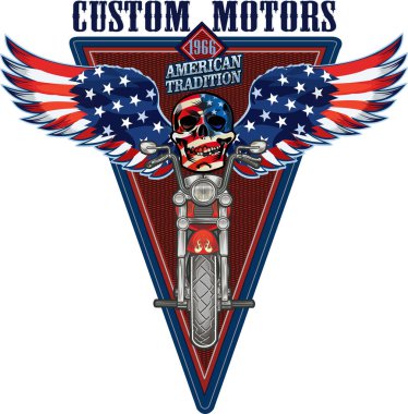 İskelet, motosiklet ve Amerikan bayrağı