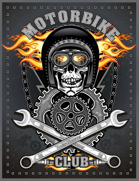 Squelette Sur Moto Illustration Étiquette Moto Vintage — Image vectorielle