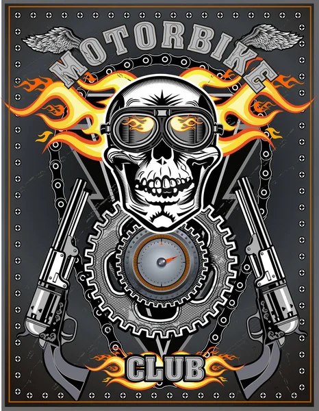 Skeleton Motorcycle Illustration Vintage Motorcycle Label — Stock Vector