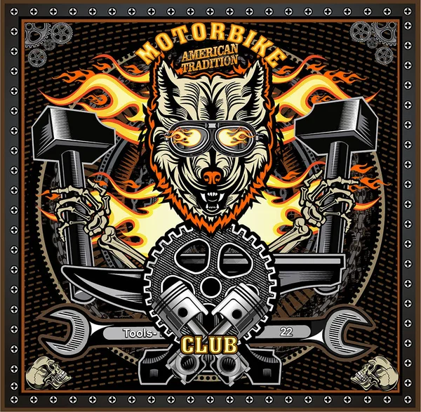 Oldtimer Motorradlabel Wolf — Stockvektor