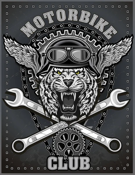 Étiquette Moto Tigre Vintage — Image vectorielle