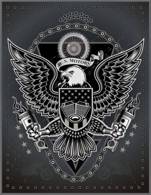 Eagle Motosiklet Kulübü klasik motosiklet etiketi çizimi