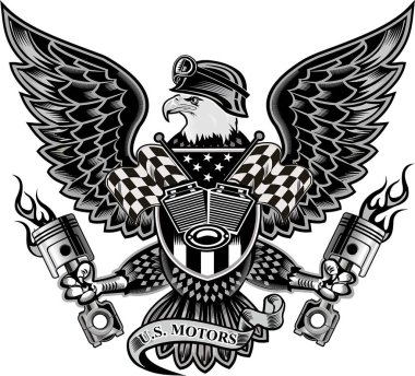 Eagle Motosiklet Kulübü klasik motosiklet etiketi çizimi
