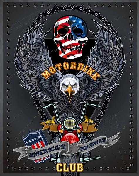 Amerikanischer Adler Und Flagge Auf Dem Totenkopf — Stockvektor