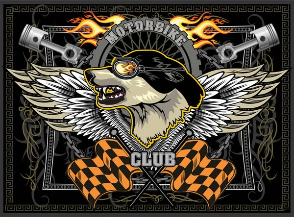 Vintage Wolf Etiqueta Motocicleta — Vector de stock