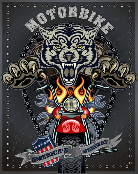 Vintage Wolf Motocykl Label — Stockový vektor