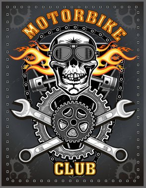 Klasik motosiklet kulübü. Kafatası ve piston
