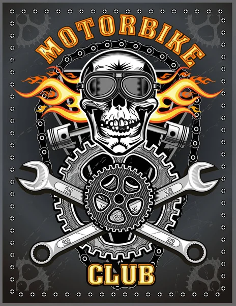 Vintage Motorcycle Club Skull Piston — Stock Vector