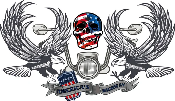 Μοτοσικλέτα Και Skeleton Rider American Eagle — Διανυσματικό Αρχείο