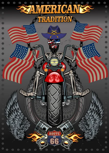 Vintage Biker Skull Emblem Motorcycle Club — Stock Vector
