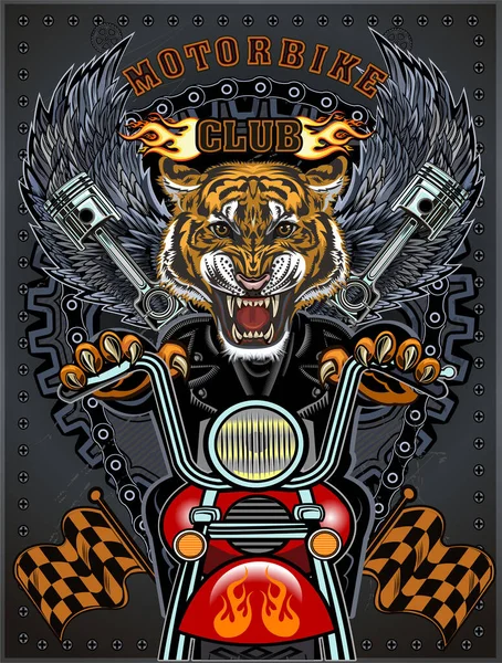 带有Tiger的老式摩托车标签 — 图库矢量图片