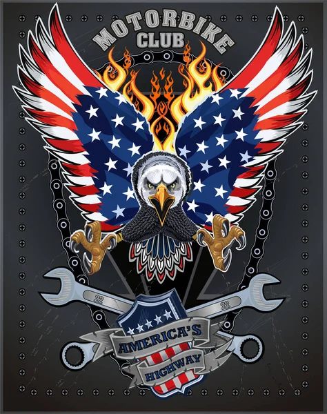 Moto Con Bandiera Americana Eagle Usa — Vettoriale Stock