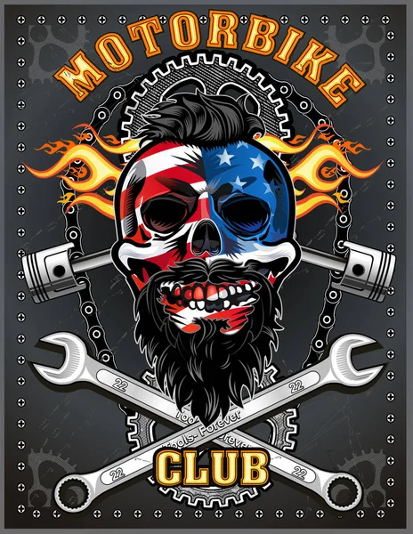 Vintage Biker Skull Emblem Motorcycle Club — Stock Vector