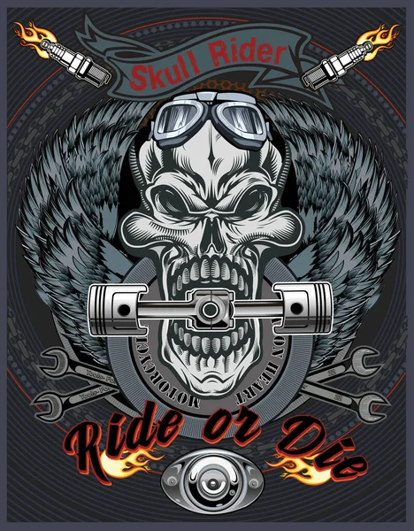 Zabytkowy Emblemat Czaszki Motocyklisty Klub Motocyklowy — Wektor stockowy