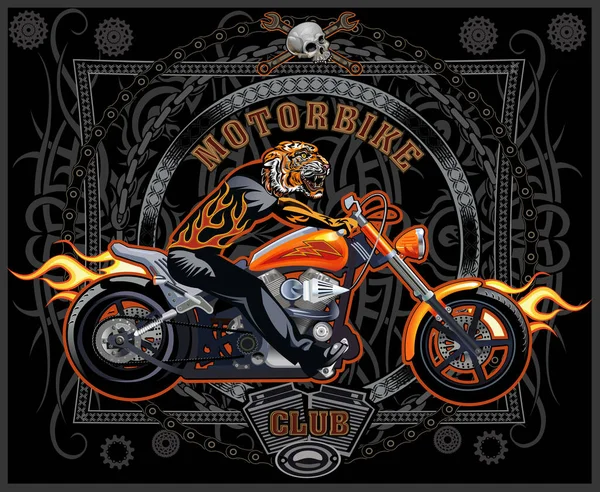 Étiquette Moto Vintage Avec Tiger — Image vectorielle