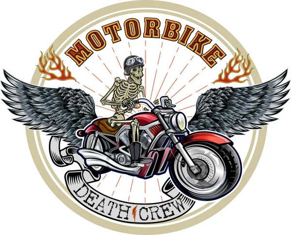 Μοτοσικλέτα Και Skeleton Rider Vintage Biker Skull Emblem — Διανυσματικό Αρχείο