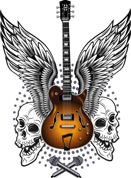 Crâne Guitare Électrique — Image vectorielle