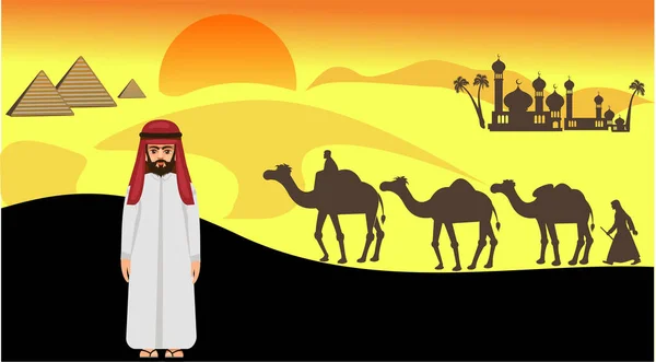 Арабский Человек Верблюд — стоковый вектор
