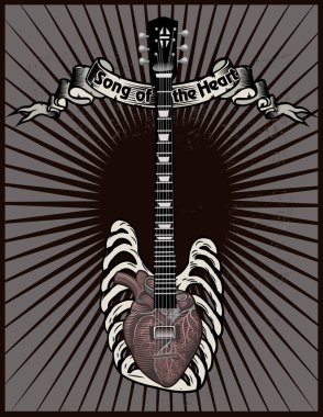 Rock gitar iskeleti çizim sanatı