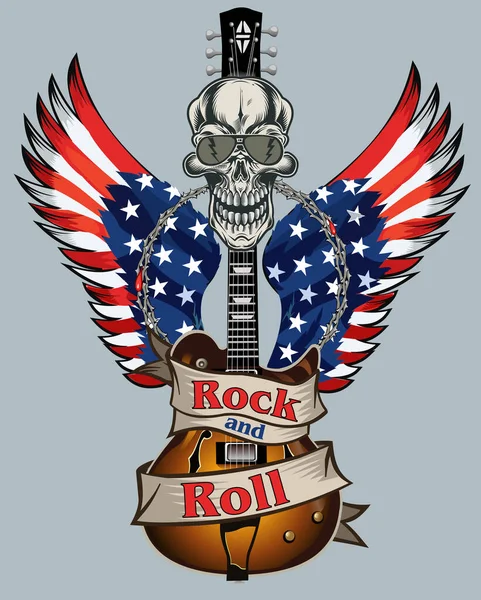 Rock Guitare Squelette Dessin Art — Image vectorielle
