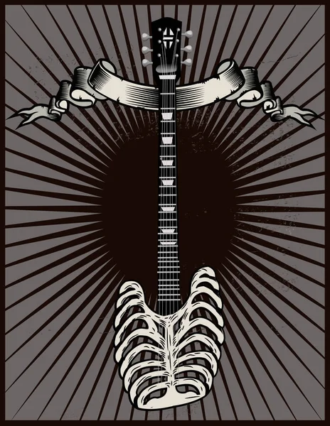 Rock Kytara Kostra Kreslení Umění — Stockový vektor