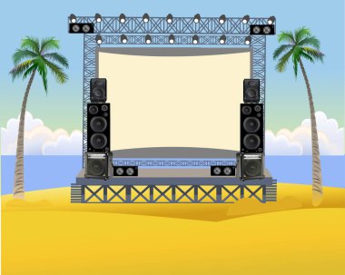 Sahildeki açık hava konser sahnesi. Açık hava yaz festivali konseri 