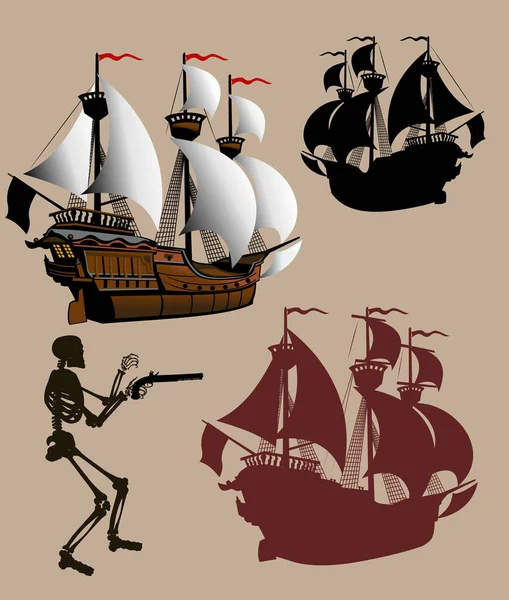 Żeglarstwo Pirate Ship Sails Graficzny Wektor Obrazu — Wektor stockowy