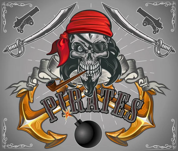 Jolly Roger Pirate Czaszka — Wektor stockowy