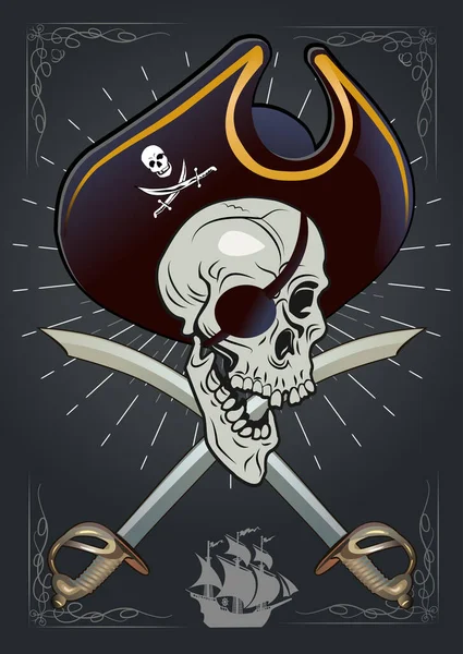 Jolly Roger Pirate Czaszka Miecze — Wektor stockowy