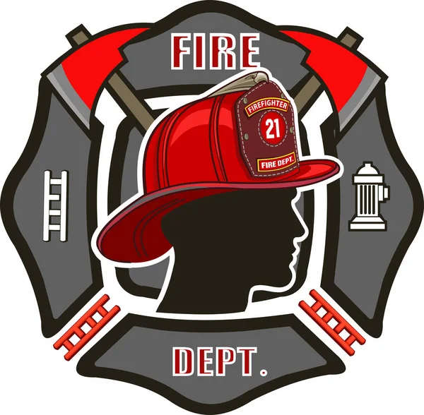 Пожарный Крест Включает Себя Шлем Пожарного Значками Скрещенными Топорами Пожарного — стоковый вектор