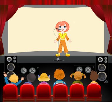 Kızım konser mikrofonlu tiyatro sahnesi.