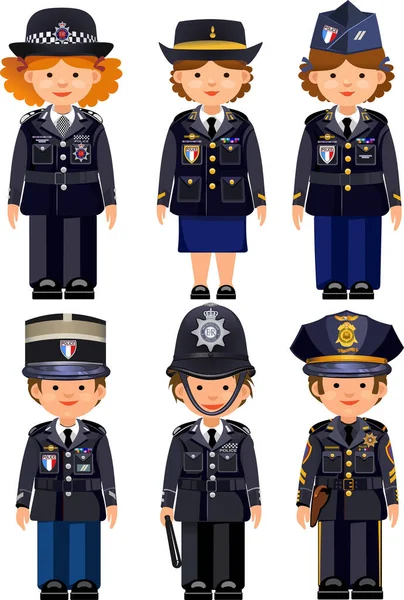 Brit Nagyvárosi Rendőrök Francia Párizsi Rendőrök Amerikai New York Rendőrök — Stock Vector