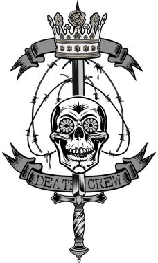 Vintage label. Skull and knife